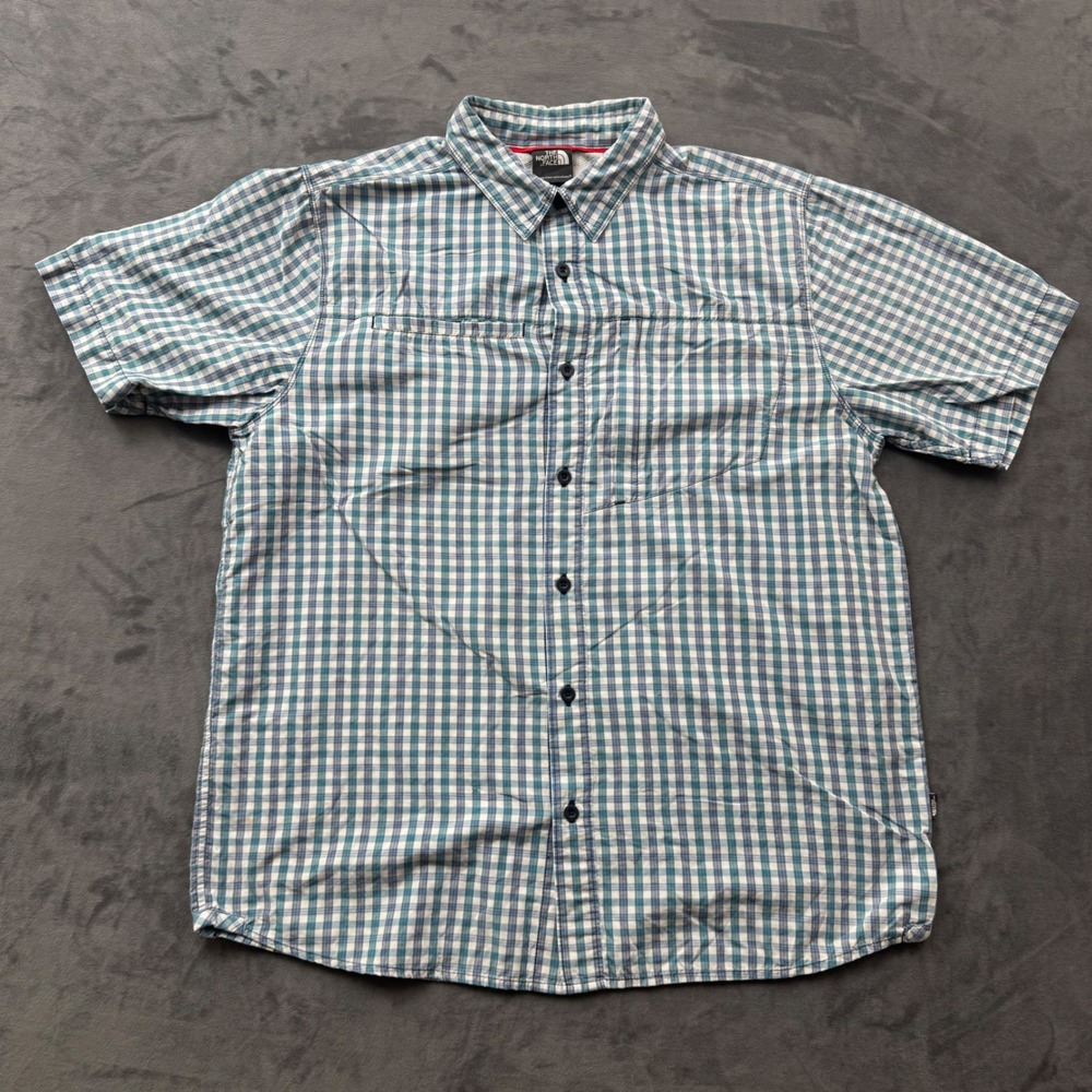 The North Face Mens Blue Green Plaid Short Sleeve Button Down Shirt Large